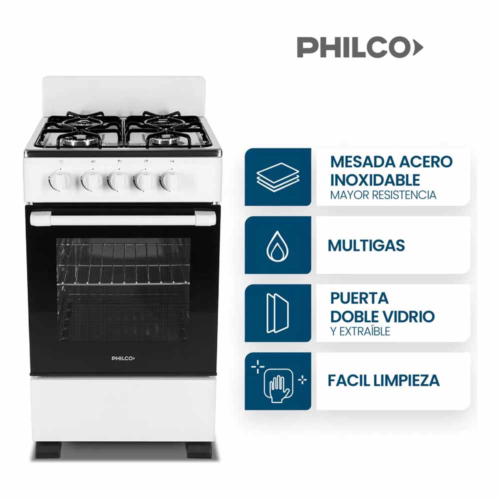 Cocina Multigas 50CM 4H Philco PHCN50B Blanca