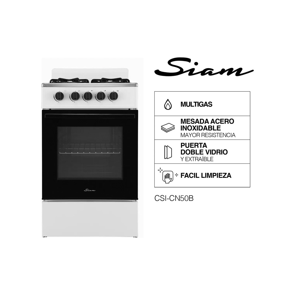 Cocina a Multigas 50CM 4H Siam CSI-CN50B Blanco