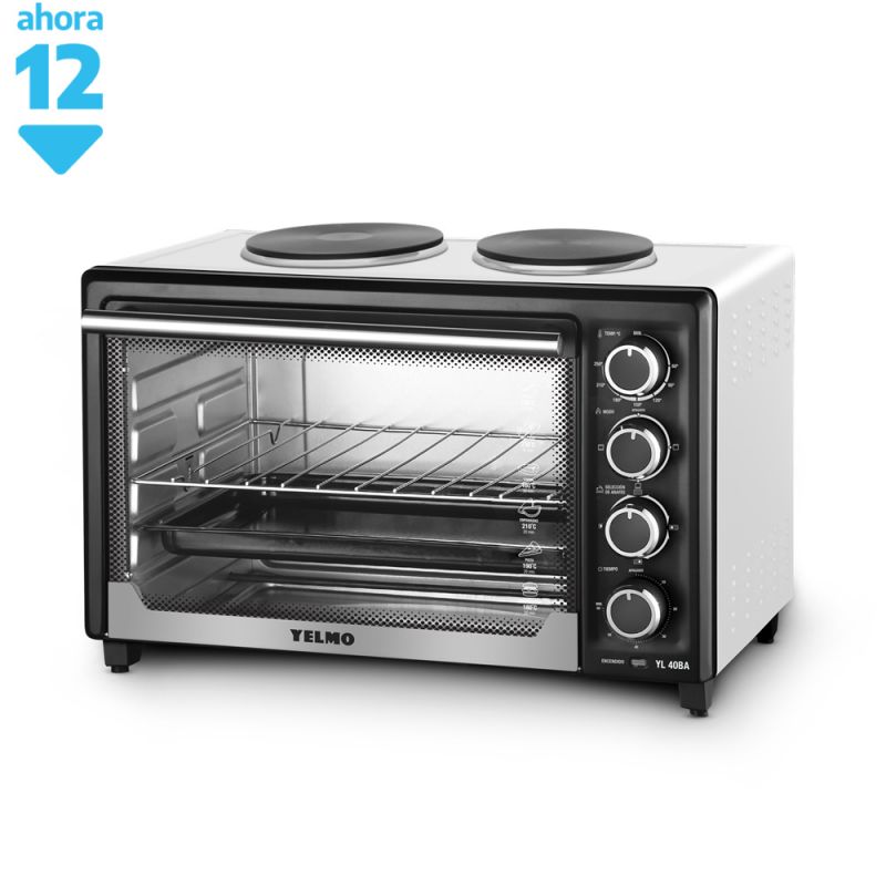 Horno Eléctrico 40Lts Yelmo YL40BA Doble Anafe Negro con Blanco