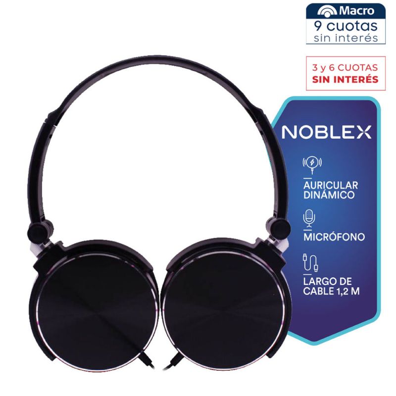 Auriculares Supraaurales Noblex HP107BB Plegable C/Micrófono Negro