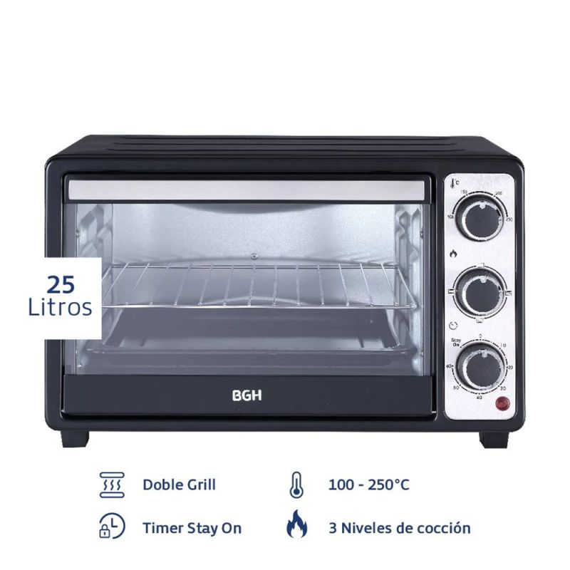 Horno Eléctrico 25Lts BGH BHE25M23N Doble Grill Negro
