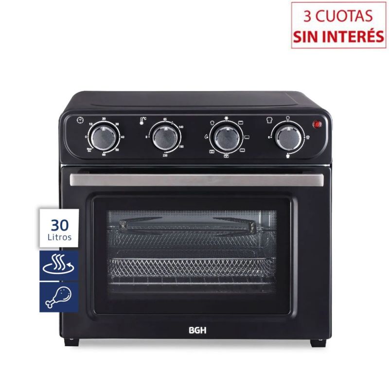 Horno Eléctrico 30Lts BGH BHE30FN24T Grill Air Fryer + Spiedo Negro