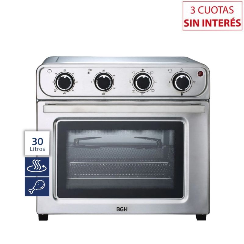 Horno Eléctrico 30Lts BGH BHE30FX24T Grill Air Fryer + Spiedo Inox