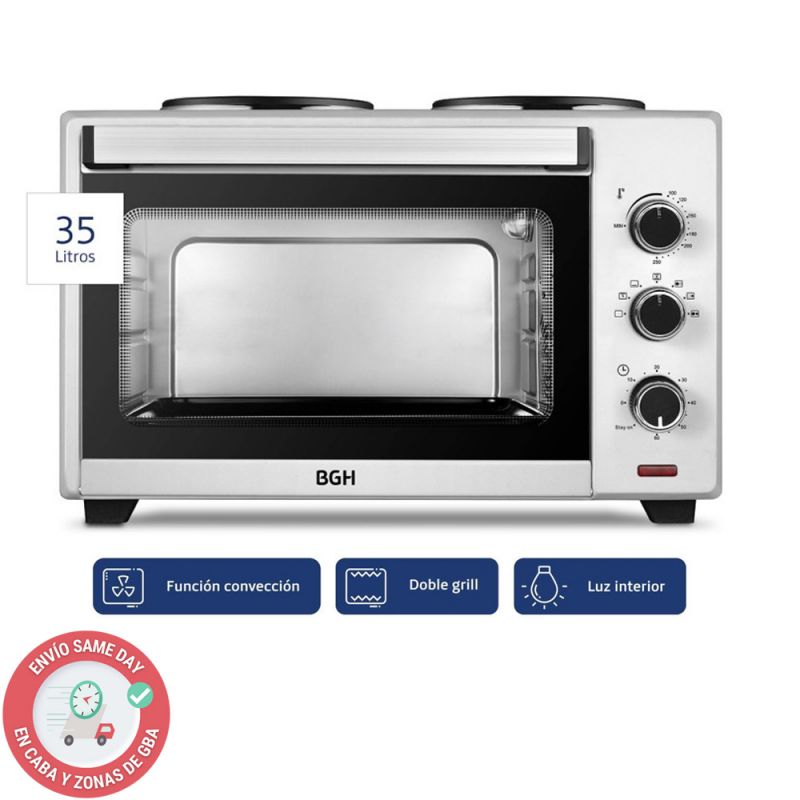 Horno Eléctrico 35Lts BGH BHE35S22A Doble Anafe Grill + Convección Silver