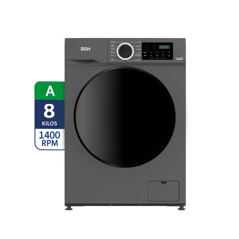 Lavarropas Automático BGH BWFI08S24AR 8Kg 1400Rpm Inverter Dark Silver