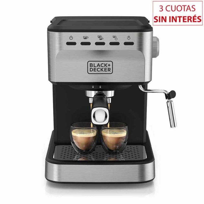 Cafetera Espresso Black & Decker EM0312-OSDAR 20Bar C/Espumador Negro con Inox