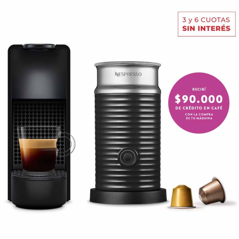 Cafetera Nespresso Essenza Mini Black + Aeroccino A3KC30-AR-BKNE2