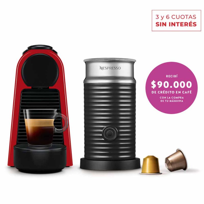 Cafetera Nespresso Essenza Mini Red + Aeroccino A3KD30-AR-RENE2
