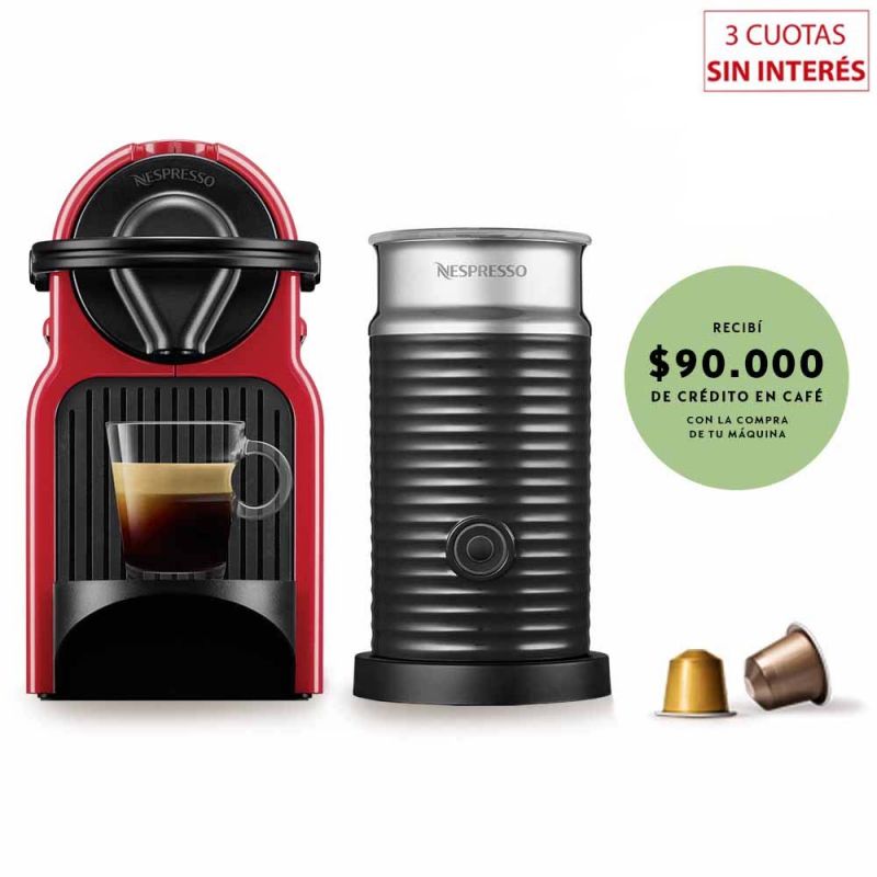 Cafetera Nespresso INISSIA Red + Aeroccino A3C40-AR-RE-NE (I319648)