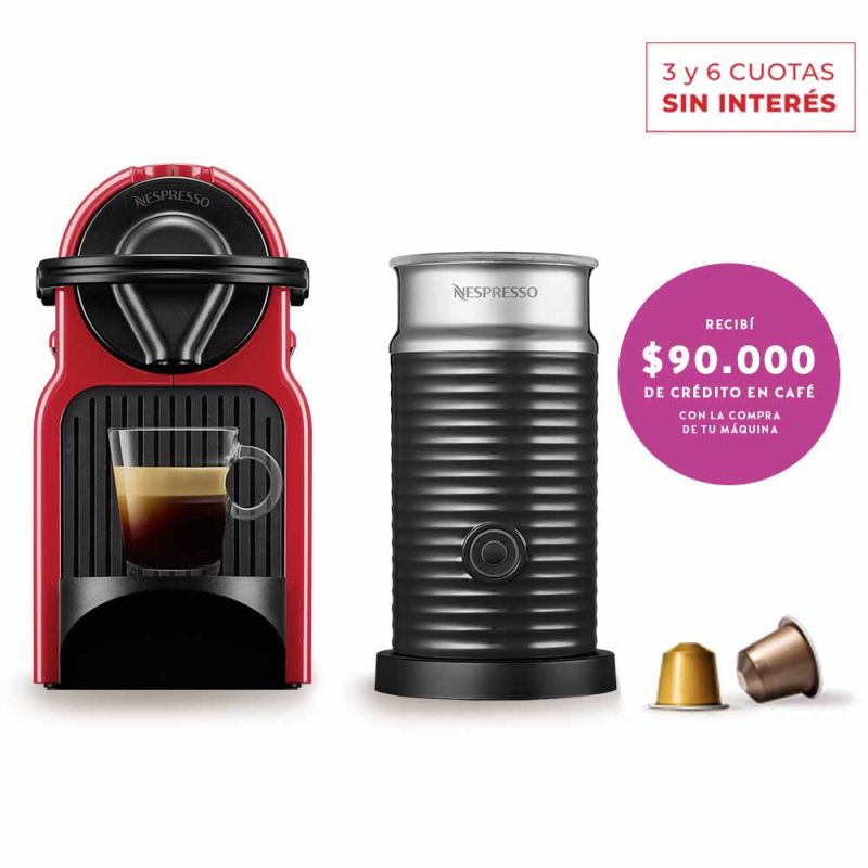 Cafetera Nespresso INISSIA Red + Aeroccino A3C40-AR-RE-NE (I319648)