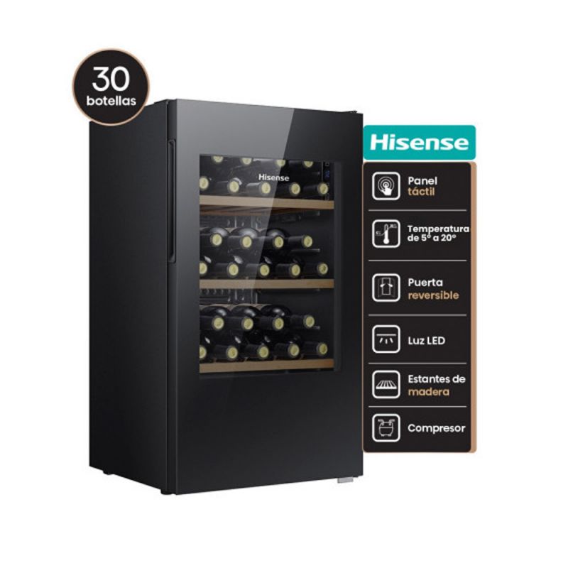 Cava de Vino 30 Botellas Hisense RW12D4NWG0 C/Compresor Negro