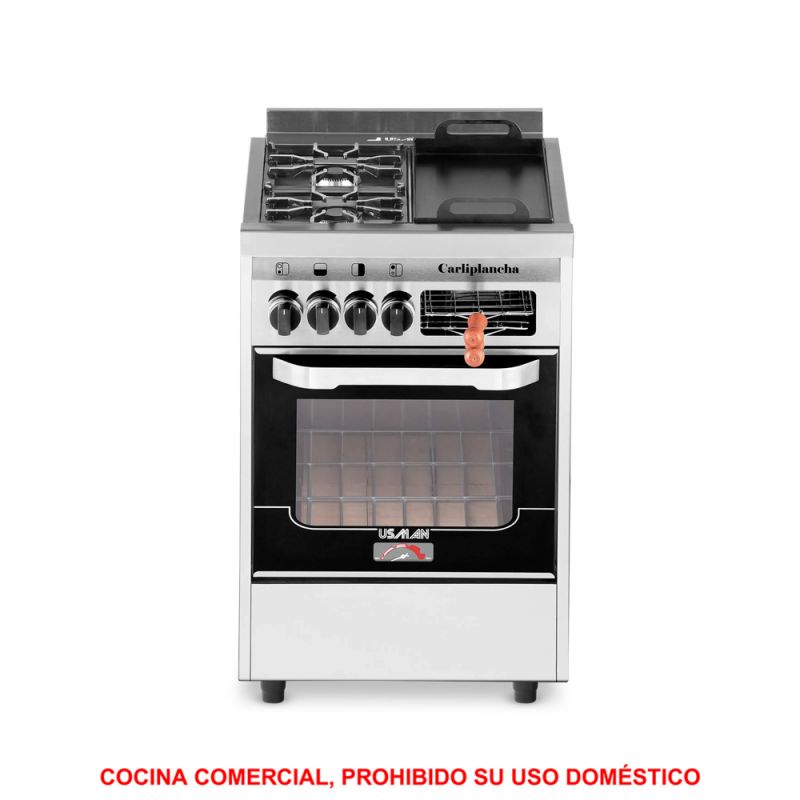 Cocina a Gas 55CM 2H + Plancha Usman Carli 9910 Industrial Inox