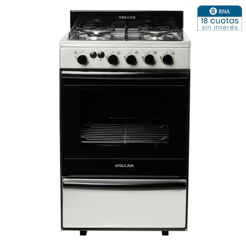 Cocina a Gas 55CM 4H Volcán 87673VM Negro con Inox