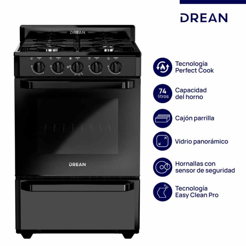 Cocina Multigas 56CM 4H Drean CD5602AN0 Negra