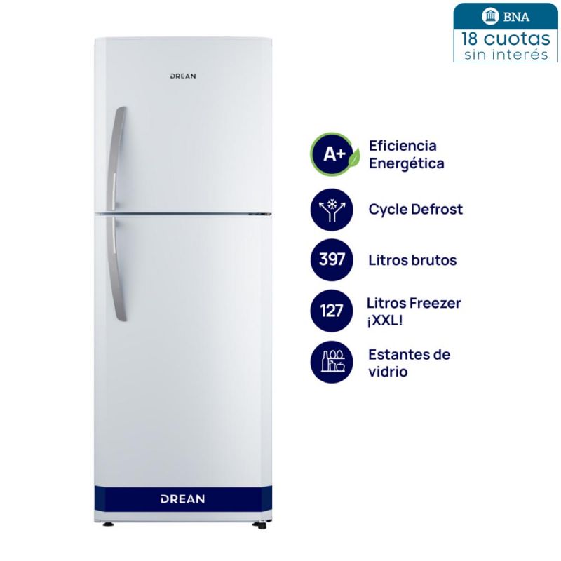 Heladera C/Freezer Cíclica 395Lts Drean HDR400F30B Blanco
