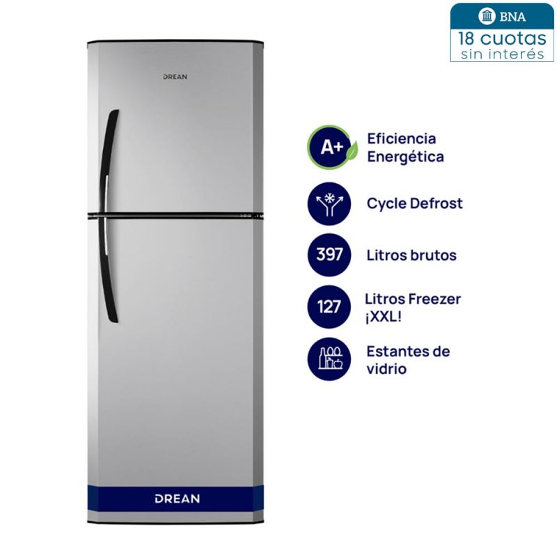 Heladera C/Freezer Cíclica 395Lts Drean HDR400F30S Silver