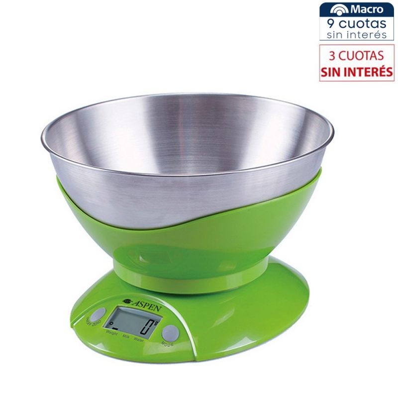 Balanza Digital de Cocina Aspen EK-3555 Verde con Inox
