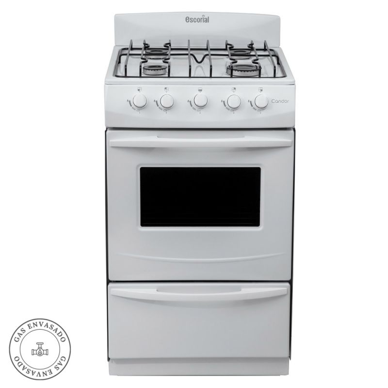 Cocina Gas Envasado 51CM 4H Escorial Candor 495 Blanco