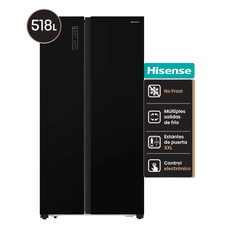 Heladera No Frost Side By Side 518Lts Hisense RC-67WSG Negro