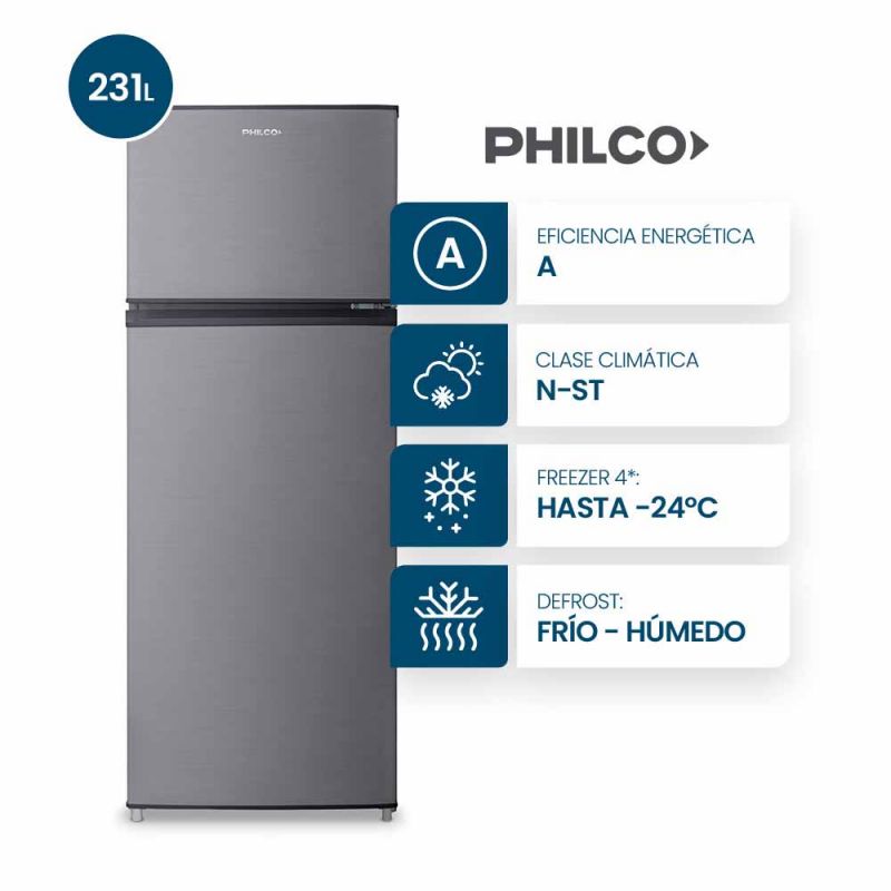 Heladera C/Freezer 231Lts Philco PHCT242X Inox