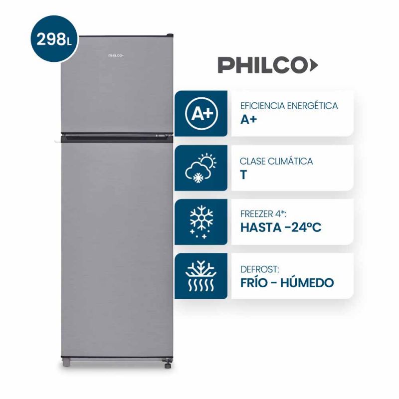 Heladera C/Freezer 298Lts Philco PHCT302X Plata