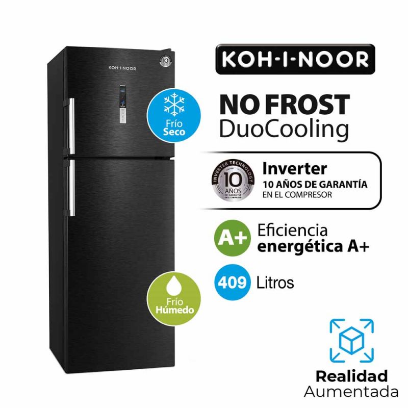 Heladera C/Freezer 370Lts KOH-I-NOOR KHDF42DI/10 No Frost DuoCooling Inverter Negro