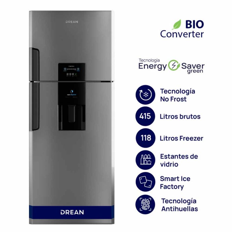 Heladera C/Freezer 382Lts Drean RDP410ZRT No Frost Steel