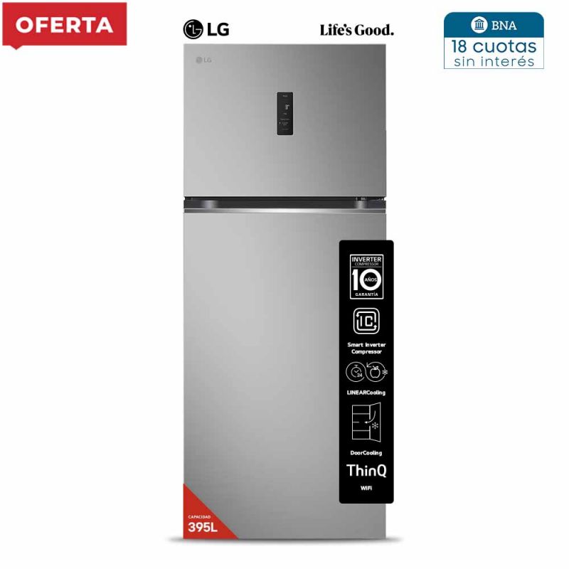 Heladera C/Freezer 395Lts LG VT40MPY DOOR COOLING Inverter Silver