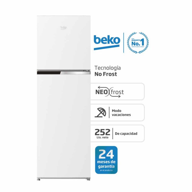  Heladera C/Freezer Beko RDNT271140WN1AR 252Lts No Frost Inverter Blanca