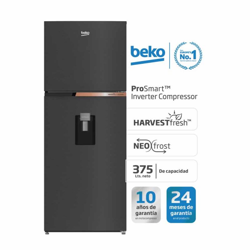 Heladera C/Freezer Beko RDNT401150VDHFSK2 382Lts C/Dispenser No Frost Inverter Black Inox