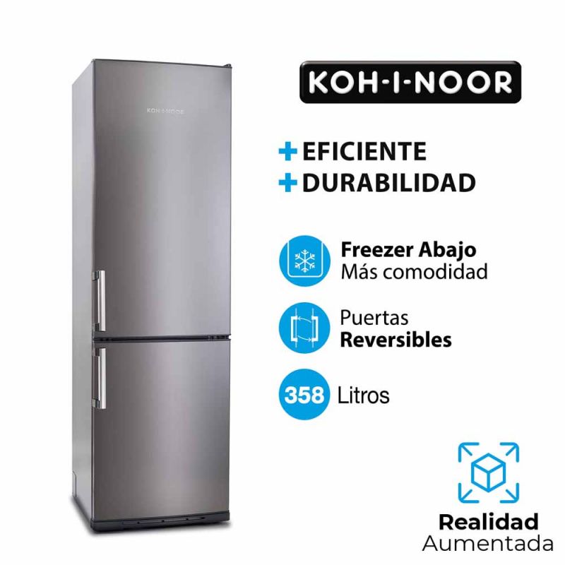 Heladera C/Freezer Cíclica 325Lts KOH-I-NOOR KHGA40/9 Super Frost Inox