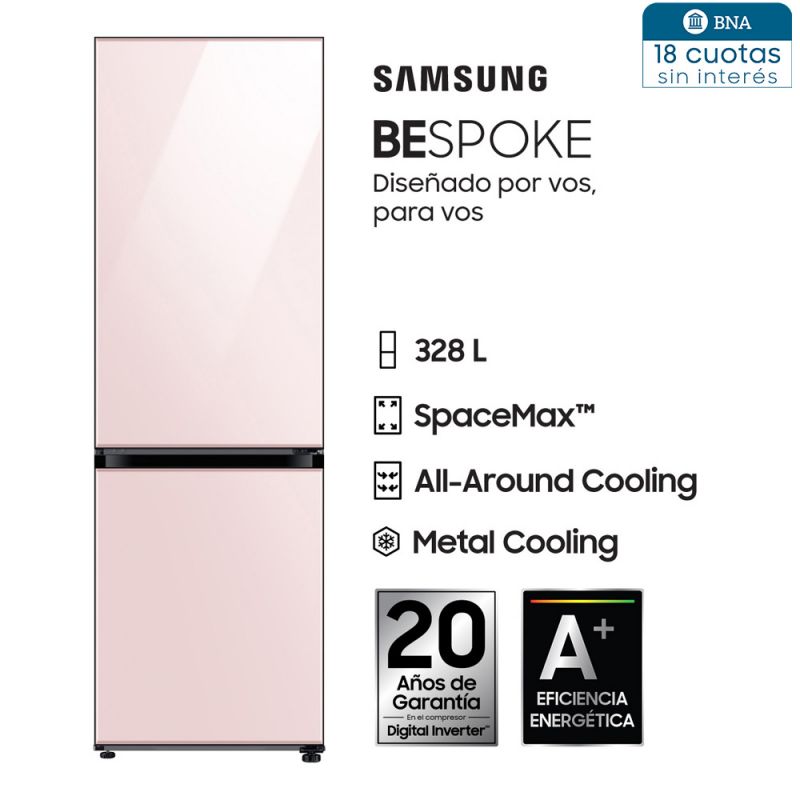 Heladera C/Freezer Combi 328Lts Samsung Bespoke RB33A307032 Inverter No Frost Glam Pink