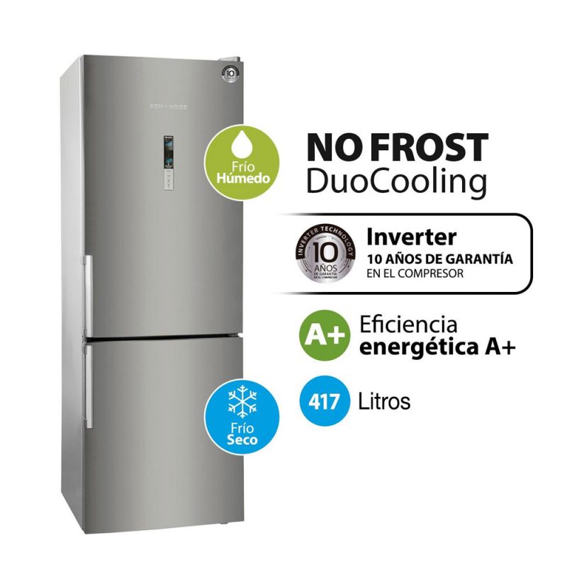 Heladera Combi C/Freezer 397Lts KOH-I-NOOR KHGA41DI/10 DuoCooling Inverter Inox