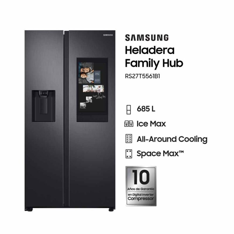 Heladera Side by Side 685Lt Samsung Family Hub RS27T5561B1 No Frost C/Dispenser Negro
