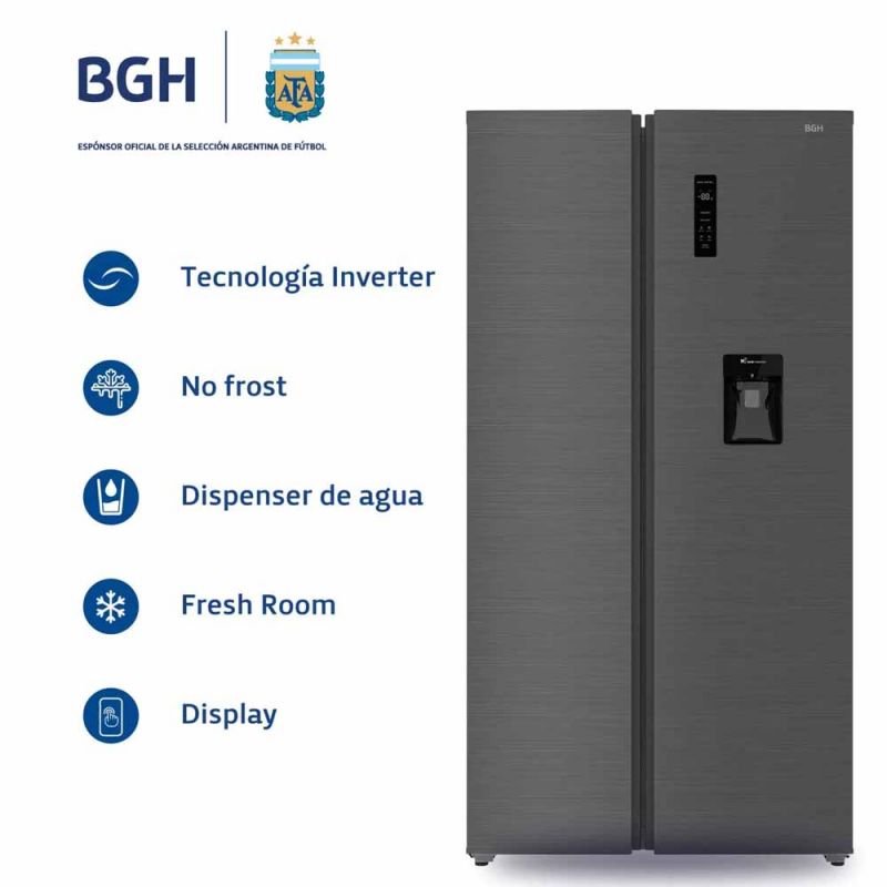 Heladera Side By Side BGH BRS540I2A 534Lts No Frost Inverter Dark Inox