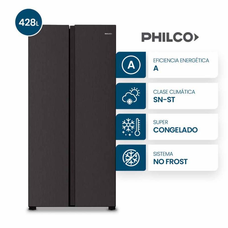 Heladera Side By Side Philco PHSB450N 428Lts No Frost Negra