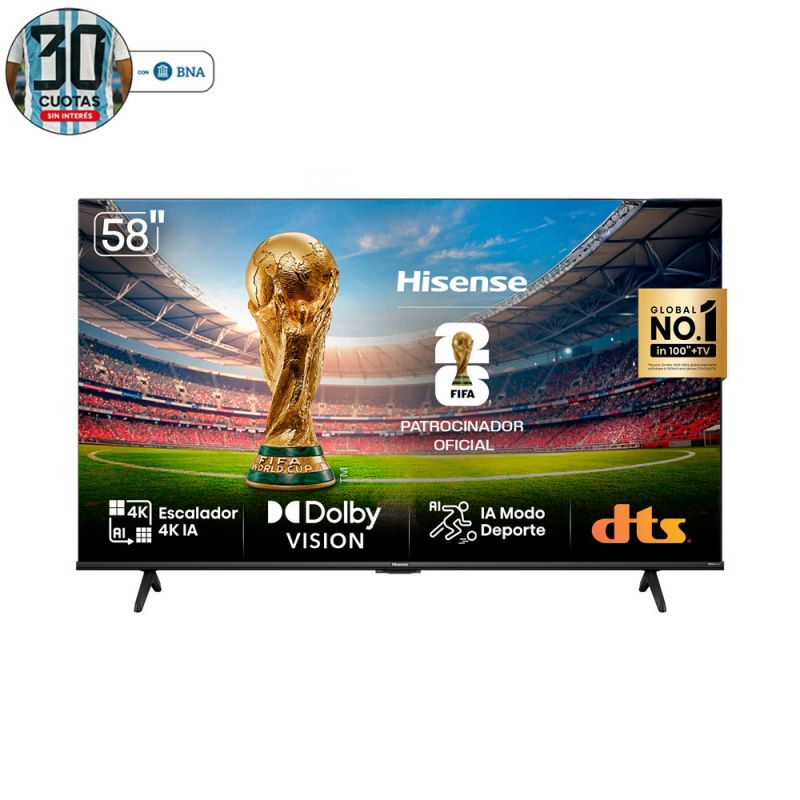Smart TV 58" Hisense 4K UHD 58A64N VIDAA OS Negro