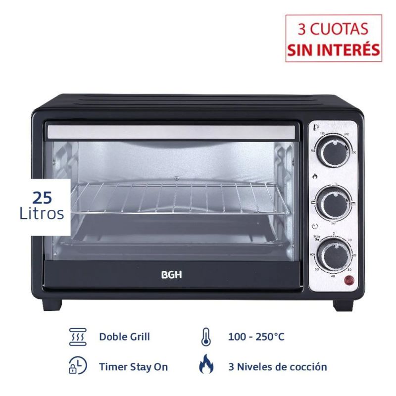 Horno Eléctrico 25Lts BGH BHE25M23N Doble Grill Negro