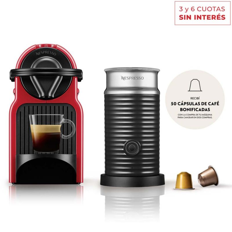 Cafetera Nespresso INISSIA Red + Aeroccino A3C40-AR-RE-NE (I319648)