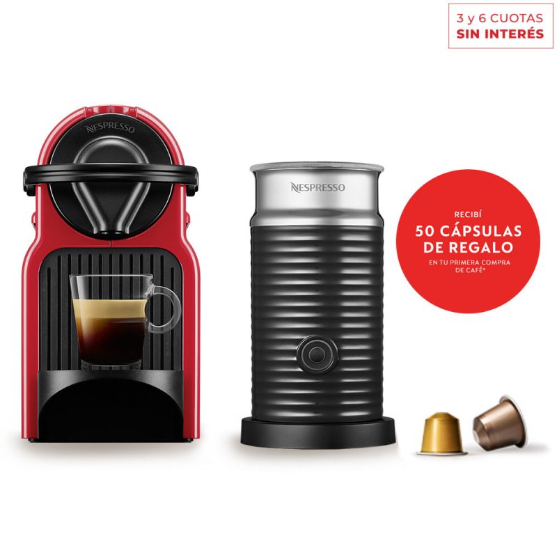 Cafetera Nespresso INISSIA Red + Aeroccino A3C40-AR-RE-NE (I319648)