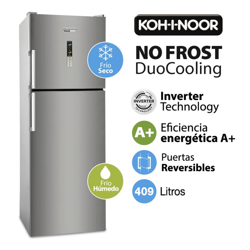 Heladera C/Freezer 388Lts KOH-I-NOOR KHDA42DI/9 No Frost DuoCooling Inverter Acero