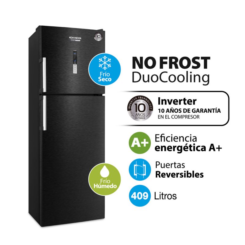 Heladera C/Freezer 388Lts KOH-I-NOOR KHDF42DI/9 No Frost DuoCooling Inverter BlackSteel