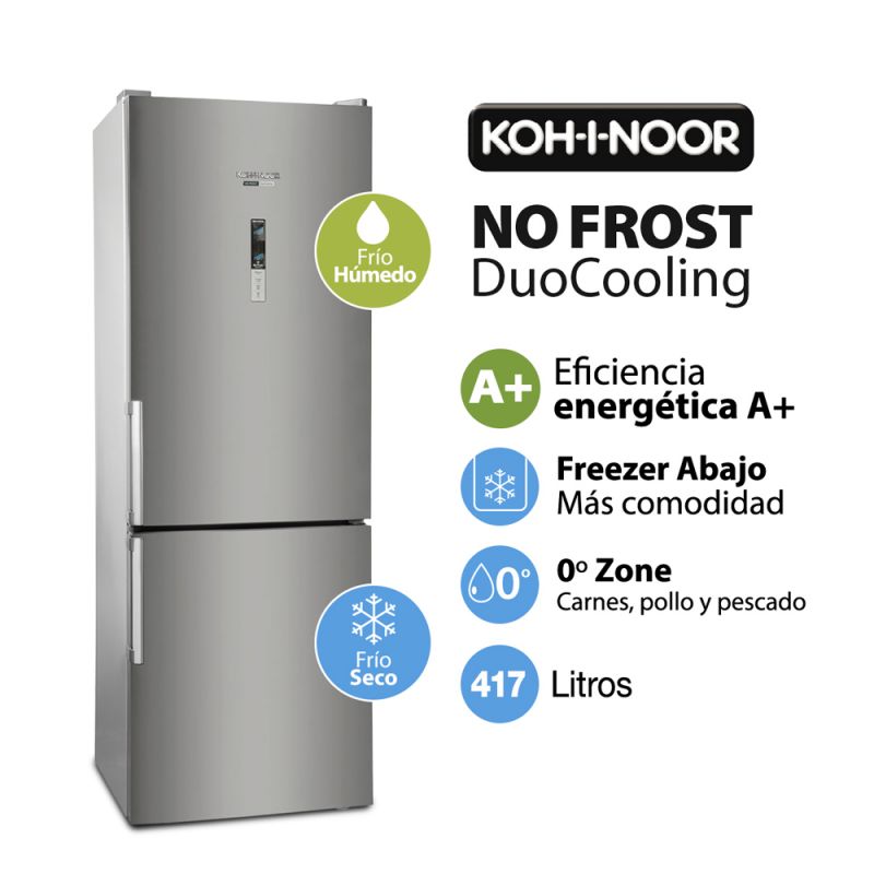 Heladera Combi C/Freezer 397Lts KOH-I-NOOR KHGA41D/8 NO FROST DuoCooling Inox
