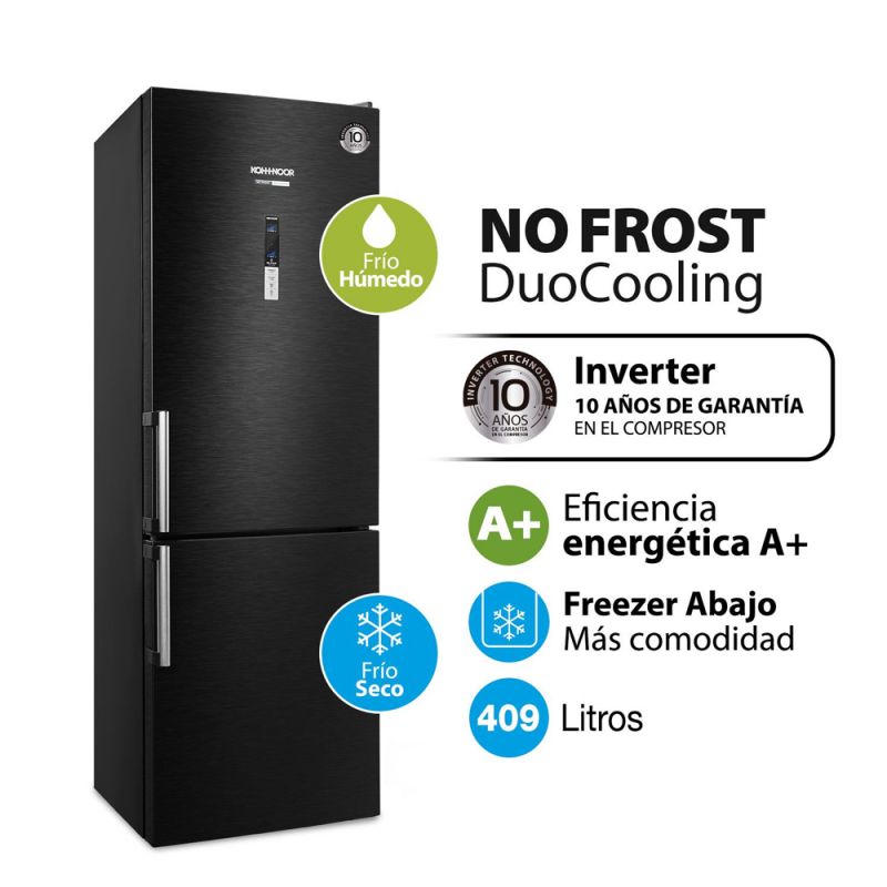 Heladera Combi C/Freezer 397Lts KOH-I-NOOR KHGF41DI/9 No Frost DuoCooling Inverter Negro