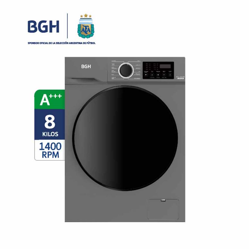 Lavarropas Automático BGH BWFE08S24AR 8Kg 1400rpm Inverter Dark Silver