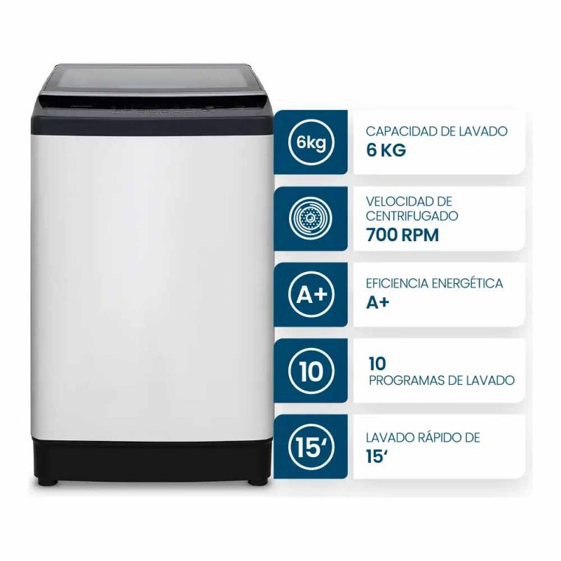 Lavarropas Automático C/Superior Philco PHCS802B2 6Kg 700Rpm Blanco