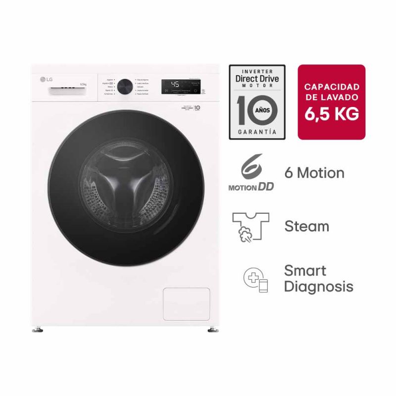Lavarropas Automático LG WM65GWVFS6 6,5Kg 1200RPM Inverter Direct Drive Blanco