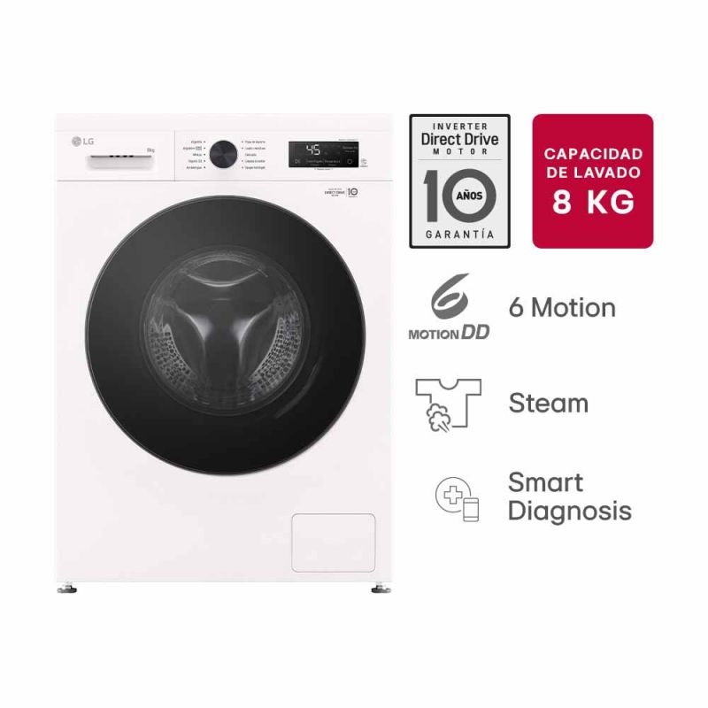 Lavarropas Automático LG WM80GWVFS6 8Kg 1200RPM Inverter Direct Drive Blanco