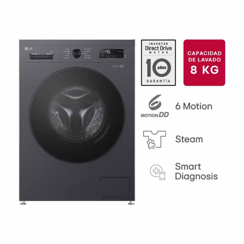 Lavarropas Automático LG WM80MVFS6  8Kg 1200RPM Inverter Direct Drive Negro