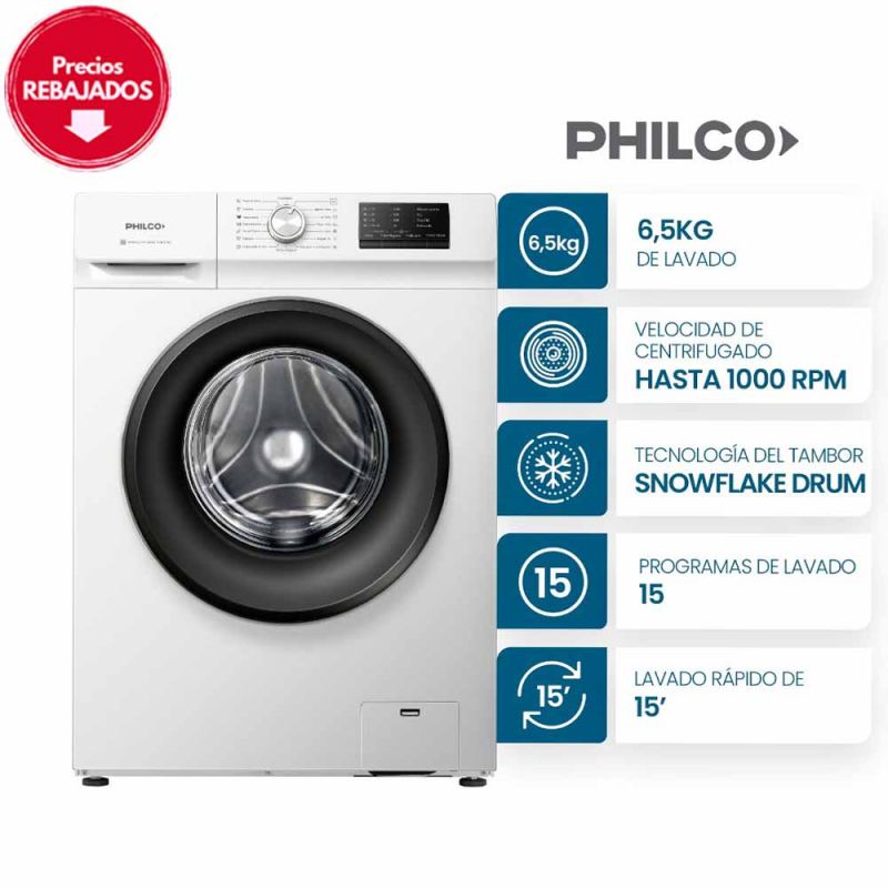 Lavarropas Automático Philco PHLF6510B2 6.5Kg 1000rpm Blanco